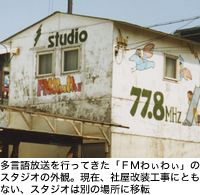 多言語放送を行ってきた「FMわぃわぃ」のスタジオの外観。現在、社屋改装工事にともない、スタジオは別の場所に移転