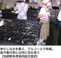身だしなみを整え、アルコールで除菌。食中毒対策には特に気を遣う(柏崎鮮魚商協同組合提供)