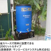 省スペースで簡単に設置できる200リットルタイプの紹介ページ(画像提供:サンエービルドシステム株式会社)