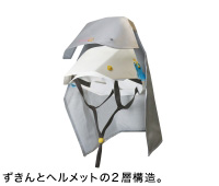 ずきんとヘルメットの2層構造。